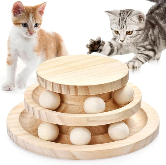 Cat Ball Track Toy, Double-Layer Tower cat Toy Roller, Interactive Wooden cat Toy - no Card Ball, Anti Slip, no Assembly Required, Ideal Choice for Physical and Mental Exercise of Kittens