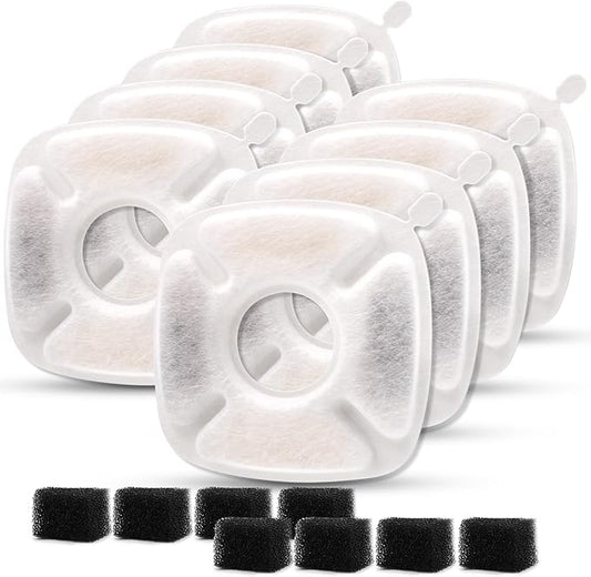 16Pcs Pet Fountain Filters Replacement, Compatible with 95Oz/2.8L Dog & Cat Water Fountain, 8 Carbon + 8 Sponge Filters