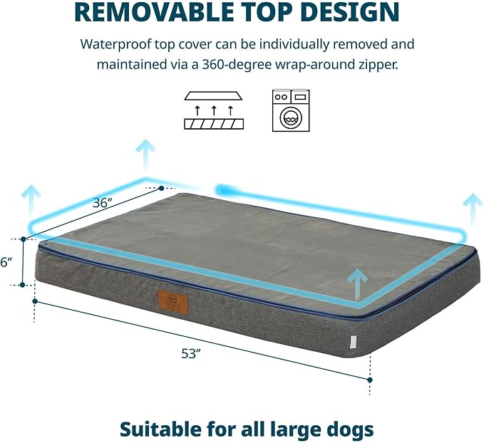 Orthopedic Memory Foam Giant Dog Bed - 6" Thick Beds for Large Sized Dog - Waterproof Removable Washable Cover & Wrap-Around Zipper - Ultimate Comfort & Easy Maintenance, Dark Grey