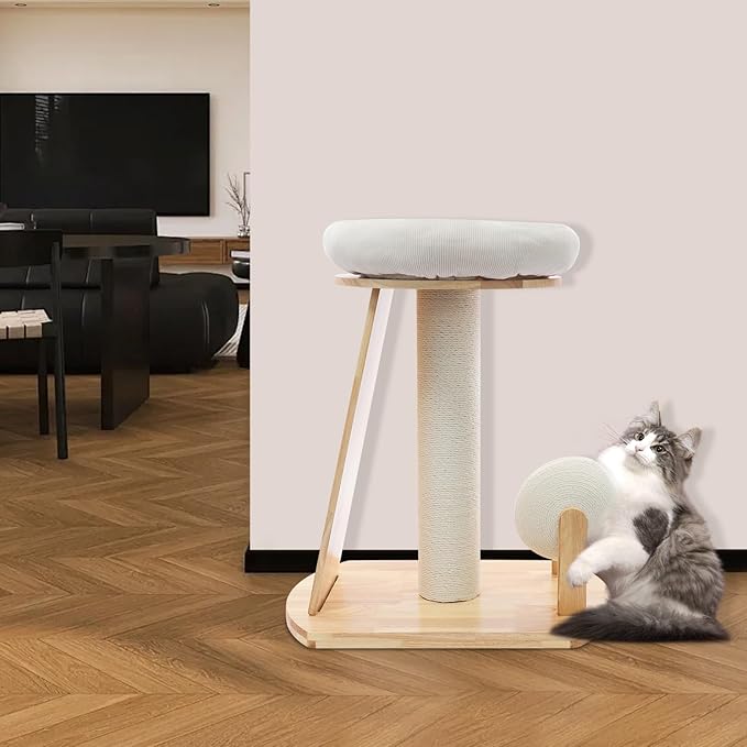 Wood Cat Tree Tower with Scratching Posts, Modern Natural Wood Cute Multifunctional Cat Tree Tower, Cat Scratcher & Resting Platform, Multifunctional Cat Tree for Indoor Cats (01 Style)