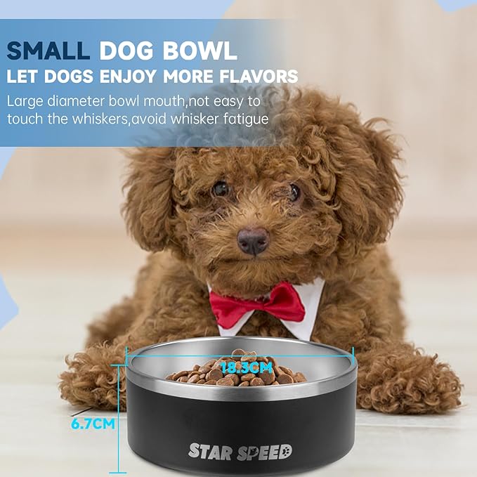 StarSpeed 42oz Stainless Steel Dog Bowls with Rubber Bottom Non-Slip Double Wall Metal Outdoor Dog Food and Water Bowls Weighted Insulated Pet Feeding Bowl for Small,Medium Sized Dogs or Cats
