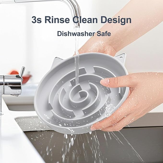 Slow Feeder Cat Bowl, Durable Anti-Gulping Cat Food Bowl for Healthy Digestion, Maze Design Easy to Clean for Wet/Dry Food(Grey)