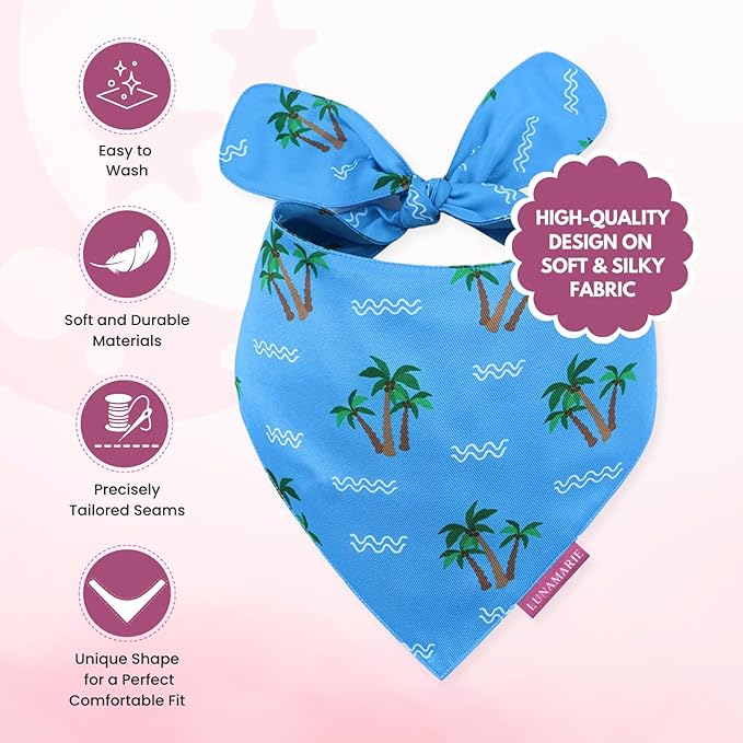 LunaMarie - Luxury Pet Birthday Bandanas -Premium & Silky Poly Fabric | 100% Handmade | Custom Shape Dual Layered (Playa Azul, Large)