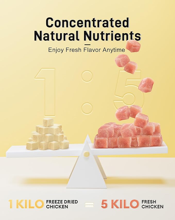 Freeze Dried Chicken Cats & Dogs Treats, High Protein Single Ingredient - No Additives | Grain Free | Training & Nutrition Supplements, Sealed Box, 1.1LB