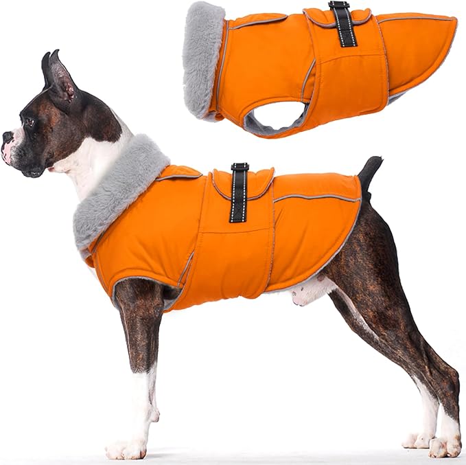 Lelepet Dog Coat Waterproof Dog Jacket Reflective Fleece Vest with Adjustable Buckle & Leash Hole Windproof Cold Weather Coats for Small Medium Large Dogs, Warm Hunting Vest, Orange, M