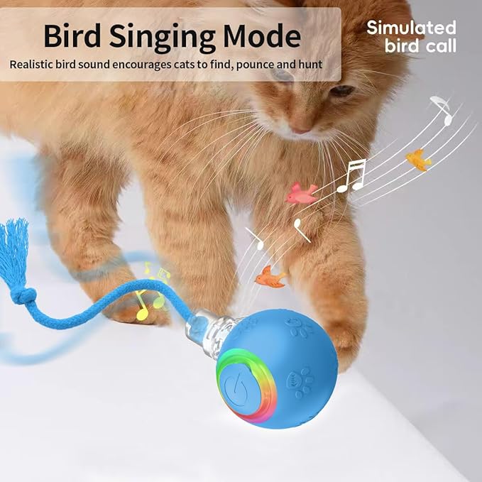 Interactive Cat Toys, Automatic Moving Cat Toys for Bored Indoor Adult Cats, Fast Rolling, Chirping & Motion-Activated Kitty Toys, Fun Gift for Cats with Speedy Tail 2.0, USB Rechargeable (Blue)
