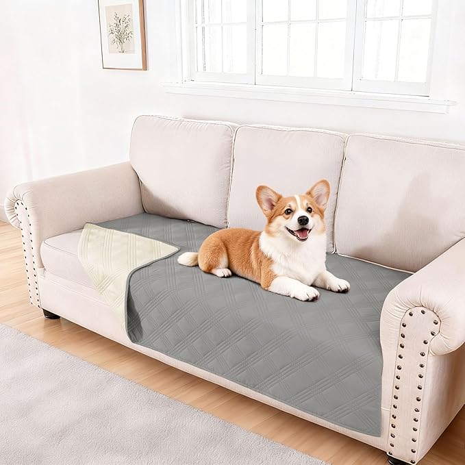 hyha Waterproof Dog Blanket, Reversible Pet Bed Blanket, Soft Sofa Couch Cover for Dogs Washable, Waterproof Pet Couch Covers for Sofa Puppy Cats Furniture Protector(40"x80", Grey/Beige)