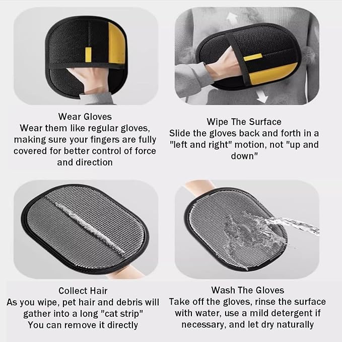 Pet Hair Removal Glove, Pet Hair Removal Tool, Electrostatic Cats and Dogs Pet Hair Removal Gloves, Suitable for All Pets, Reusable (2pcs)