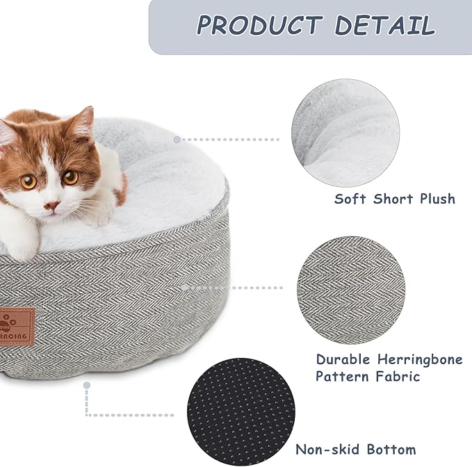 WINDRACING Cat Beds for Indoor Cats, Dog Bed for Small Dogs Breeds, Soft Kennel Bed, Comfy Durable Pet Sleeping Bed, Washable Roun Cat Bed & Non-Slip Bottom, Size 20" L x 20" W x 7" Th