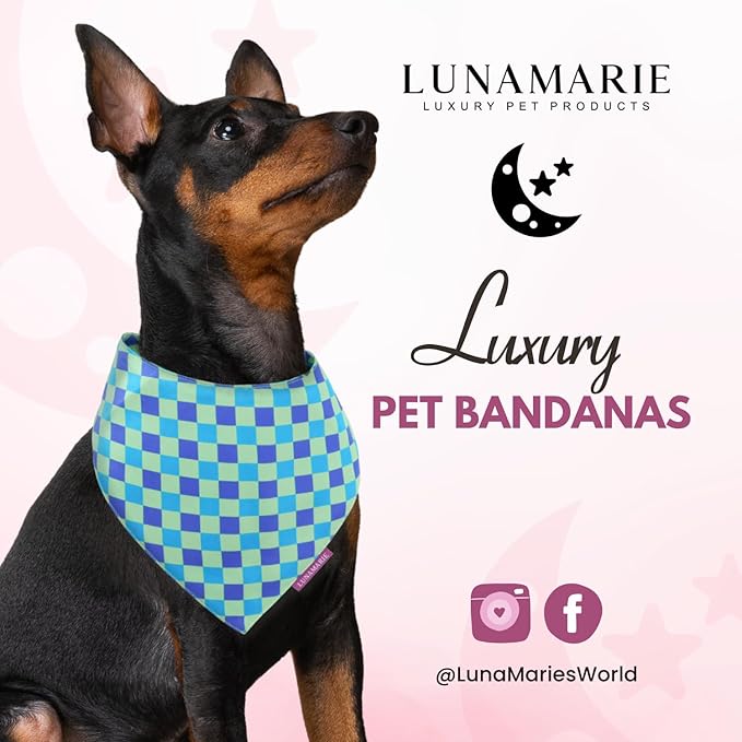 LunaMarie - Luxury Pet Birthday Bandanas -Premium & Silky Poly Fabric | 100% Handmade | Custom Shape Dual Layered (Electric Rebel, X-Small)