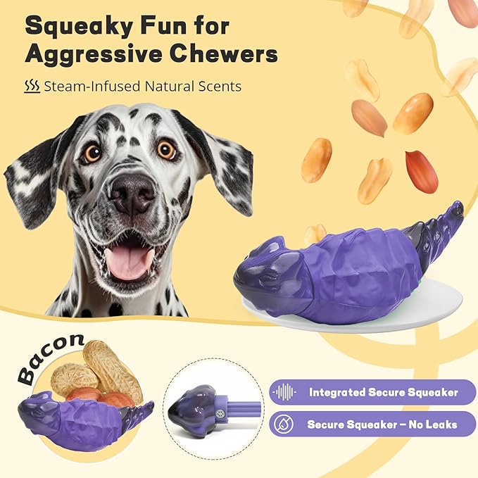 Dog Chew Toys for Aggressive Chewers, Indestructible Lizard Shape Tough Dog Toy with Natural Scents, Durable Chew Bones to Keep Large Dogs Busy, for Super Chewers 20-80Lbs - Peanuts