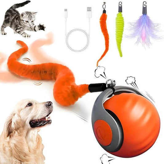 Interactive Cat Ball Toy 2.0 Cat Toy,Smart Interactive Cat Ball Toy for Indoor Cats with 3 Tails 2 Speeds,Obstacle Avoidance Smart Cat Toys for Keep Them Busy for Small/Medium/Large Cats (Orange)