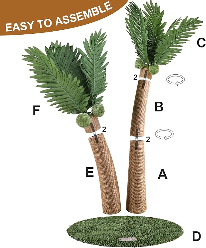 35" Tall Cat Scratching Post, 2 Curved Design Cat Scratcher Post with 5 Interactive Balls, Natural Sisal Rope Scratching Posts for Indoor Cats Adults and Kitten (Style A)