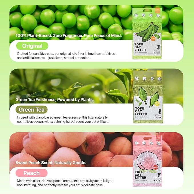 Michu Tofu Cat Litter Natural Clumping Tofu Cat Litter, Fast Clumping and Easily Scoop-able 5.5lb/88oz 5 Scents - Watermelon, 6 Pack