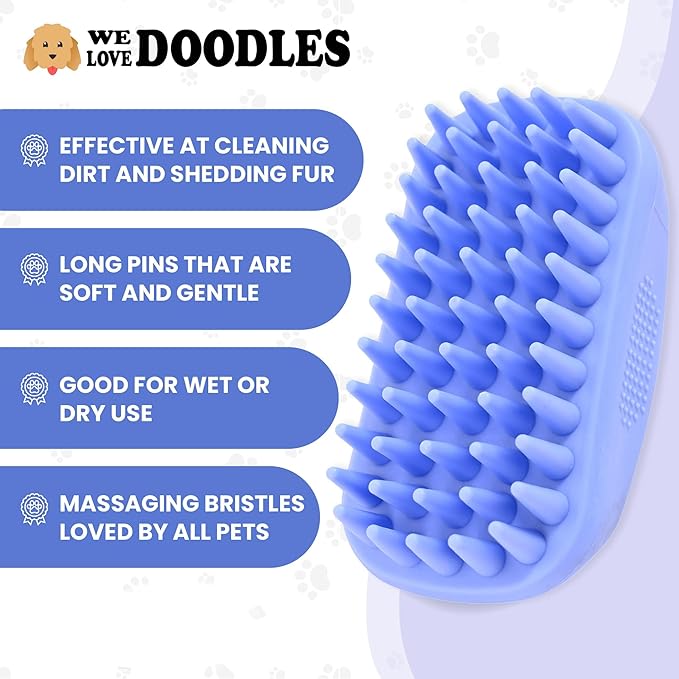 Dog Grooming Bath Brush, Pet Rubber Brush For Shower Scrubbing & Soothing Massage, Ideal for Long & Short Haired Dogs and Cats, Essential Puppy Grooming Accessories, 2 PACK [We Love Doodles]
