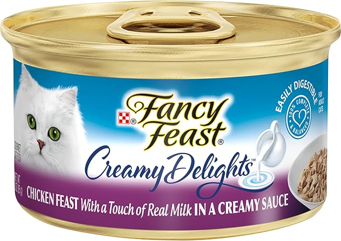 Purina Fancy Feast Creamy Delights Feast with a Touch of Real Milk in a Creamy Sauce Adult Wet Cat Food (3 Ounce (Pack of 12), Chicken Feast Creamy Sauce)