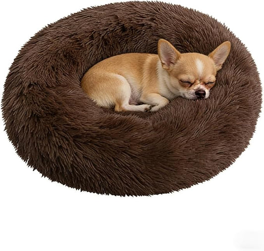 Calming Donut Dog Beds for Small Dogs Kitten - Washable Removable Cover Non-Slip Bottom, Round Pet Bed Puppy Bed Warming Fluffy Faux Fur Anti-Anxiety, Fits up to 15 lbs (Coffee, 20")