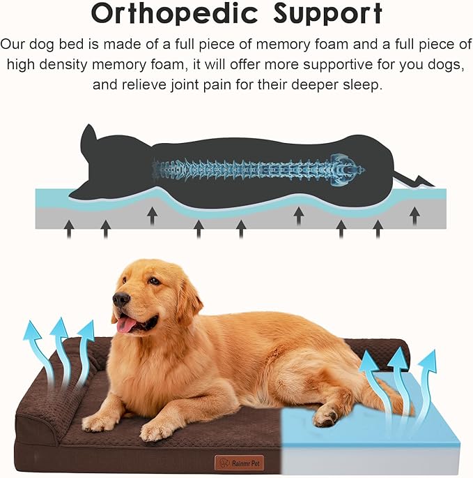 Orthopedic Dog Beds for Large Dogs, Memory Foam Dog Beds Large Sized Dogs, Washable Removable Cover, Nonskid Bottom, Waterproof, for Indoor, Outdoor, Crate ＆ Car Use, 41x27x6 Inches, Brown Grey