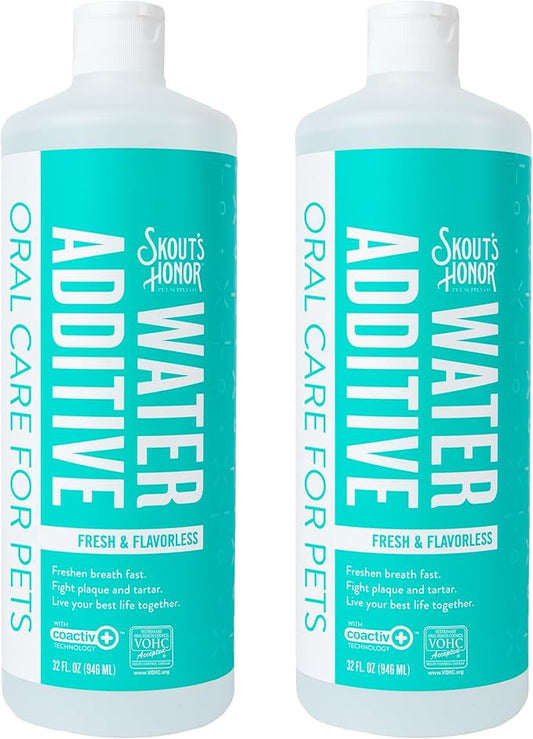 SKOUT'S HONOR Fresher Breath Water Additive, Fresh and Flavorless - VOHC Accepted for Tartar Control, Freshens Breath Fast, No Brushing Required, Great for Both Cats and Dogs, 32 oz, 2-Pack