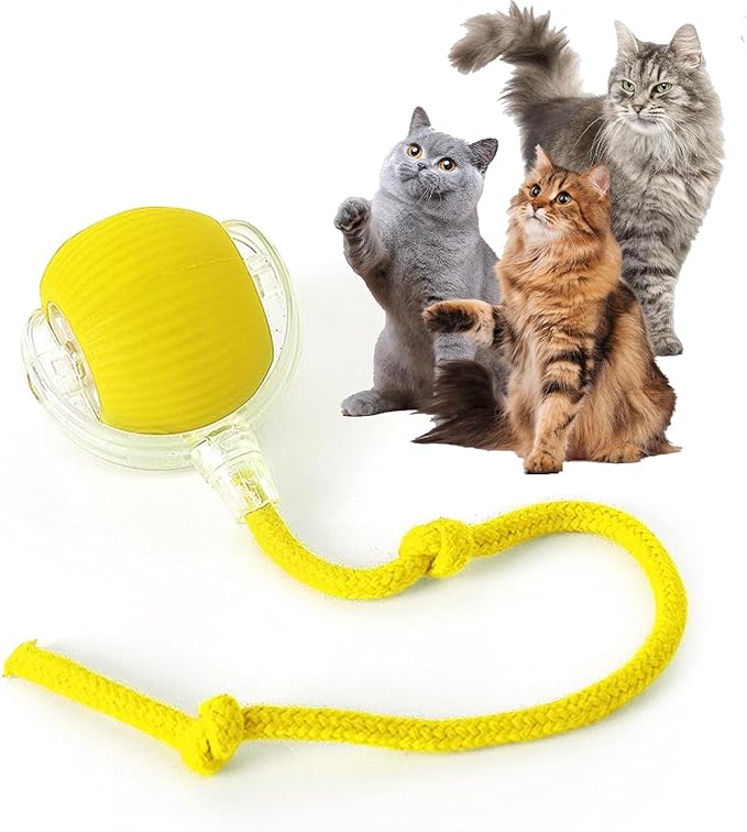 Rocfish Durable Interactive Cat Toys for Indoor Cats, Smart Automatic Cat Chase Ball Toy, Upgraded Speedy Tail Kitten Toy for Bored Indoor Adult Pets (Yellow)
