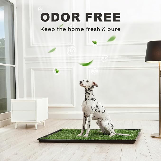 Dog Grass Pad with Tray Extra Large 45”×34”, Dog Litter Box with Odor Free Artificial Grass Pee Pads for Dogs Potty Tray with Hemmed Edge, Realistic for Indoor Balcony