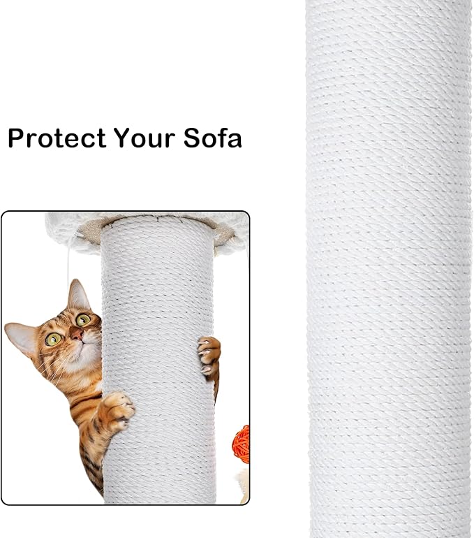 36.5 Inch Cat Scratching Post Heavy Duty Cat Scratch Post Handcrafted Rope with Hanging Toys for Ultimate Cat Fun(White)