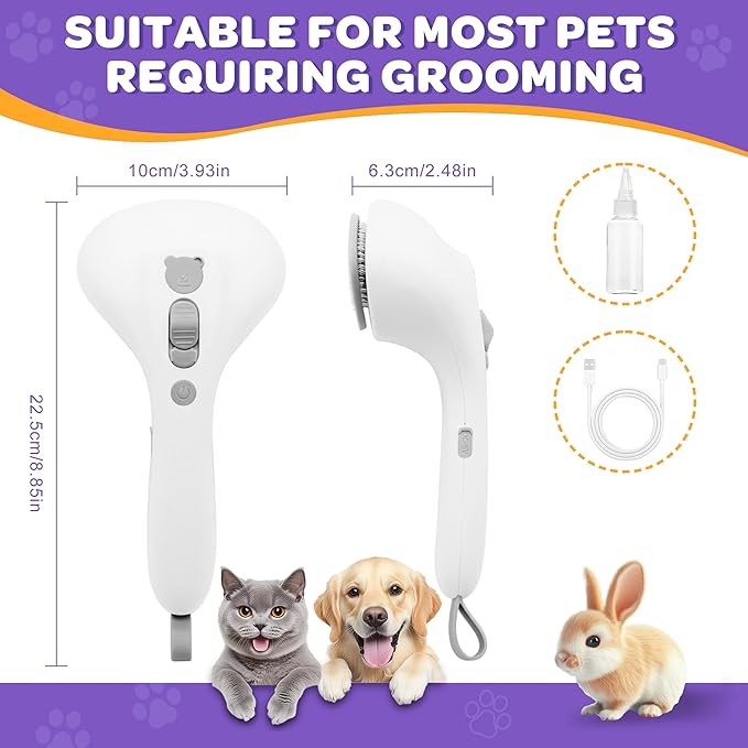 Pet Spray Grooming Brush Cat Brushes Cat Hair Removal Products Cat Shedding Tools Self Cleaning Ergonomic Grip for Short Long Haired Pets Help with matted Fur Rechargable Comb Mist