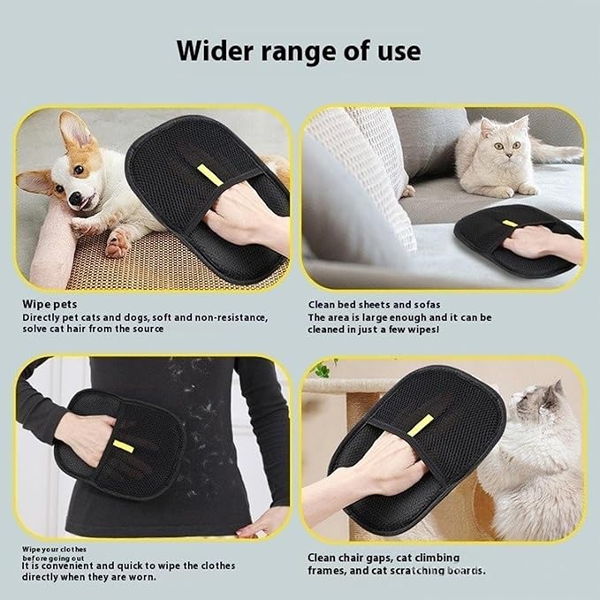 Pet Hair Removal Glove for Dogs & Cats | Reusable Electrostatic Grooming Glove | Double-Sided Pet Hair Remover for Clothing, Couch, Carpet, Car Seat | Comfortable & Adjustable Fit