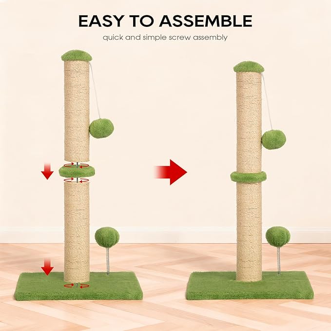 FDW 22 Inch Cat Scratching Post Cat Scratcher Natural Sisal Rope Scratch Post Kitten Trees with Hanging Ball for Indoor Cats,Green