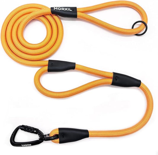 Rope Dog Leash with Two Handles, 6 Foot Heavy Duty Dog Leash with Aviation Aluminum Auto Locking Carabiner, Strong Nylon Pet Lead for Small, Medium, Large Dogs (Yellow, 6FT-Two Handle)