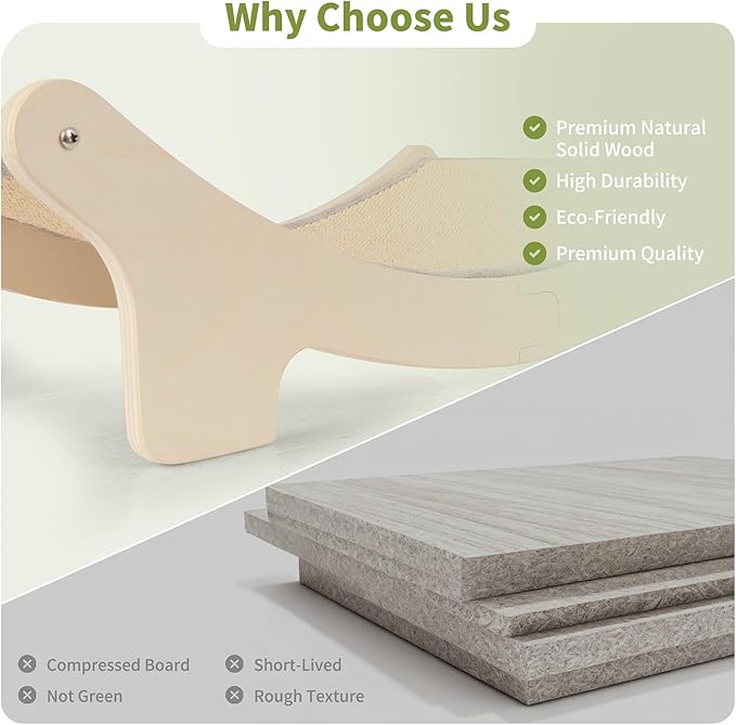 HOTEAGLE Sisal Cat Scratcher Pad Indoor -Natural Cat Hammock for Scratching and Lounging, Durable Wooden Cat Bed Ideal for Large/Small Cats