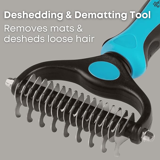 Freshly Bailey Dematting Comb for Cats and Dogs, Mat Remover and Deshedding Grooming Tool, Safe Detangler for Matted Fur, Double Sided Undercoat Rake