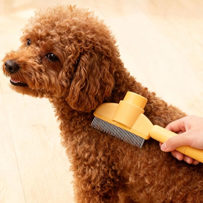 Dogs and Cats Comb with Release Button, Pet Hair Removal Tools with Safe Stainless Steel Teeth for Deshedding, Cat Grooming Supplies for Long/Short Hair, Cat Brush for Shedding, Orange