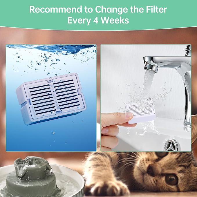 16 Packs Cat Water Fountain Filter for 2.1L/71oz Cupcake Ceramic Cat Dispenser, 16 Carbon Filters & 4 Foam Filters for Porcelain Pet Water Fountain, Multi-Filtration System Activated Carbon Filter
