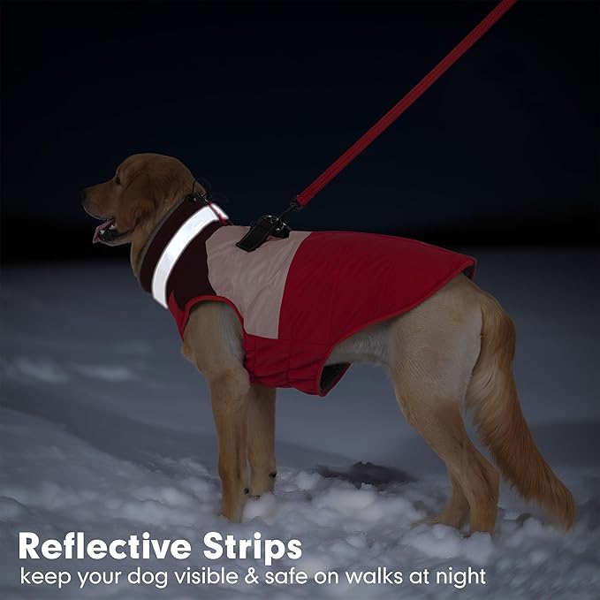 azuza Dog Jacket for Medium Dogs Waterproof Dog Coat with Reflective Strips and Harness Built in Warm Fleece Dogs Winter Coat Windproof with Back Zipper, Red XL