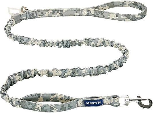AUROTH Dog Leash Large Dogs, Heavy Duty Dog Leash Bungee, No Pull Leashes for Shock Absorption, Grey Camo Dog Training Leashes for Medium Large Breed Dogs 6FT, 2 Padded Handles