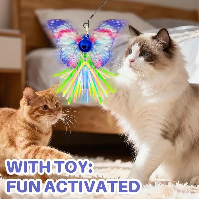 Walfront Interactive Cat Wand Toy with Butterfly Attachments, 3-Pack Cat Teaser Wands with Stable Base, Hands-Free Self-Play Indoor Exercise Toy for Kittens & Adult Cats