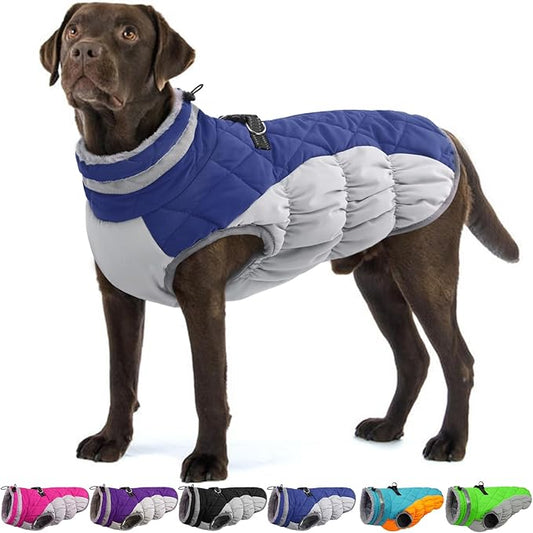 Large Dog Coat, XXLarge Dog Winter Coat, Waterproof Pet Jacket with Back Zipper,Extra Large Pet Coats, Warm Fleece Jacket with D-Ring, Windproof Winter Clothes Golden Retriever,Blue,XXL