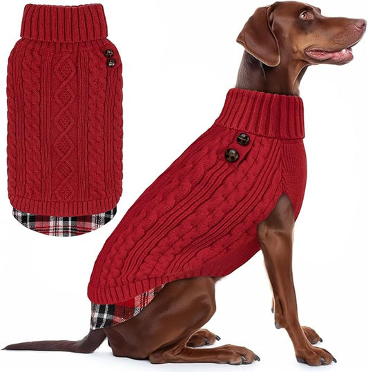KYEESE Dog Sweater Warm Dog Christmas Sweater Turtleneck Large Pet Sweater with Gingham Patchwork Comfy Pet Coat for Fall Winter Cold Weather Soft Pullover Dogs Sweaters for Large Dogs