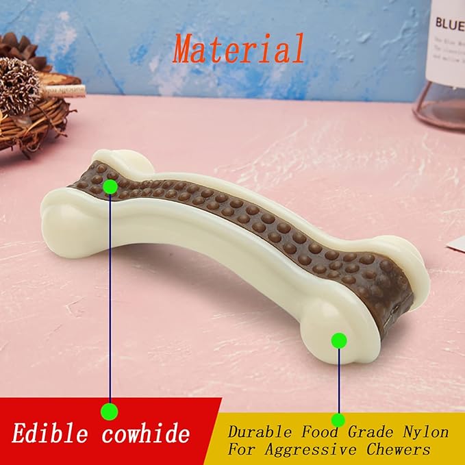 Dog Bones Chew Toys for Aggressive Chewers, 4 Pack Real Beef Flavor,Indestructible Dog Teething Chew Toys for Large/Medium/Small Puppies Breed,Tough Pet Toy with Nylon