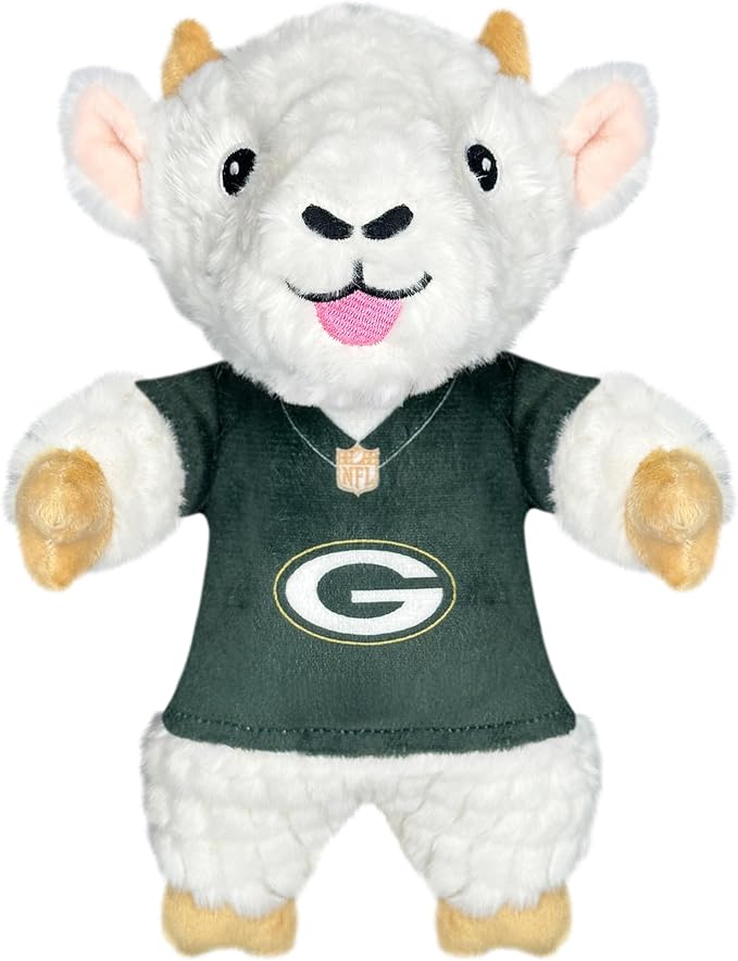 Pets First NFL Green Bay Packers Goat Plush Toy for Dogs and Cats with Squeaker, Wearing a Team Jersey! Fun & Sporty Goat Shaped Dog Chew Toy, Interactive Pet Toy