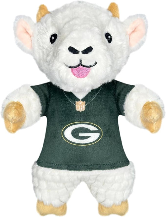 Pets First NFL Green Bay Packers Goat Plush Toy for Dogs and Cats with Squeaker, Wearing a Team Jersey! Fun & Sporty Goat Shaped Dog Chew Toy, Interactive Pet Toy
