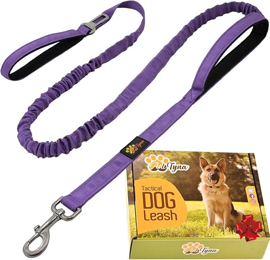 ADITYNA Tactical Bungee Dog Leash 6ft-7.5ft - Shock Absorbing Lead with 2 Padded Handles, Metal Clasp, Car Seatbelt - Heavy Duty No Pull for Medium, Large & XL Breeds