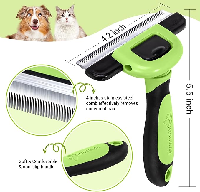 MIU COLOR Pet Grooming Brush, Deshedding Tool for Dogs & Cats, Effectively Reduces Shedding by up to 95% for Short Medium and Long Pet Hair，Apple Green