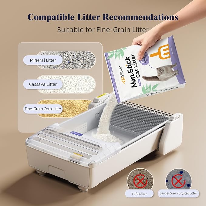 Self Cleaning Cat Litter Box - Fully Open Automatic Litter Box with Roomy Space+Vis Waste Bin, APP for Mutil Cats, Weight Sensors Anti Pinch Safety, Work with Cassava Clay Litter