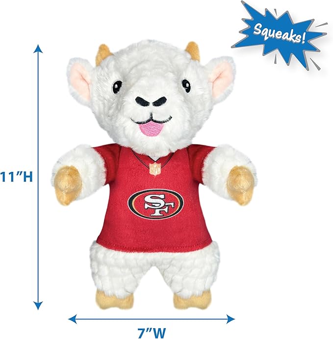Pets First NFL SAN Francisco 49ERS Goat Plush Toy for Dogs and Cats with Squeaker, Wearing a Team Jersey! Fun & Sporty Goat Shaped Dog Chew Toy, Interactive Pet Toy