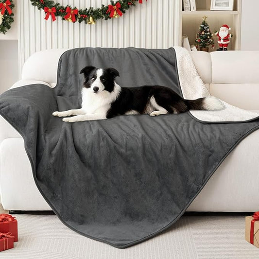 Smiry Waterproof Dog Bed Blanket, Leakproof Pet Throw Blanket for Bed Couch Sofa, Reversible Sherpa Fleece Furniture Protector Cover for Small Medium Large Dogs Cats (Dark Grey, 40x57 inches)