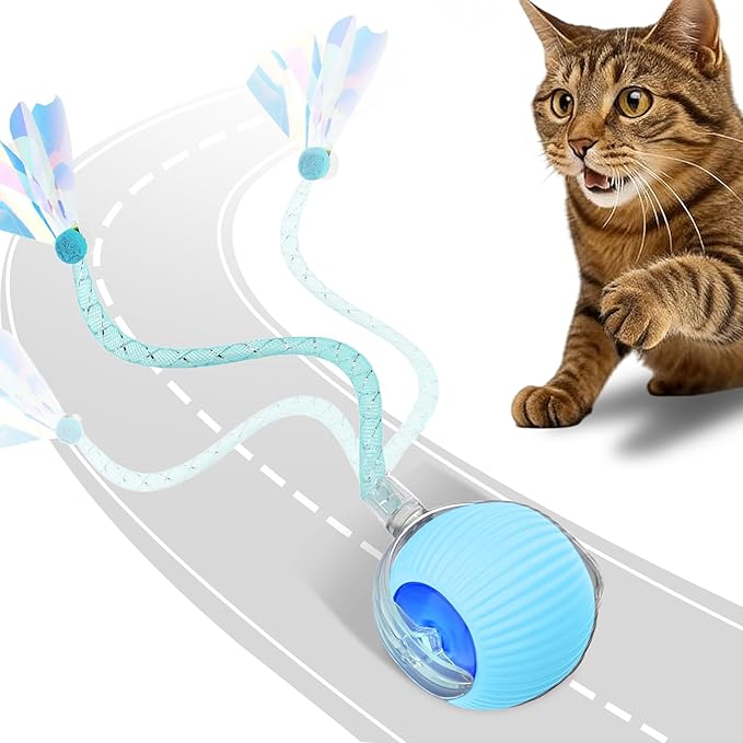 Interactive Cat Toys for Indoor Cats, Automatic Kitten Toys for Bored Indoor Adult Cats, Smart Kitten Rolling Ball Moving Balls Toy, Rechargeable Dog Cat Ball for Enrichment Exercise (Light Blue)