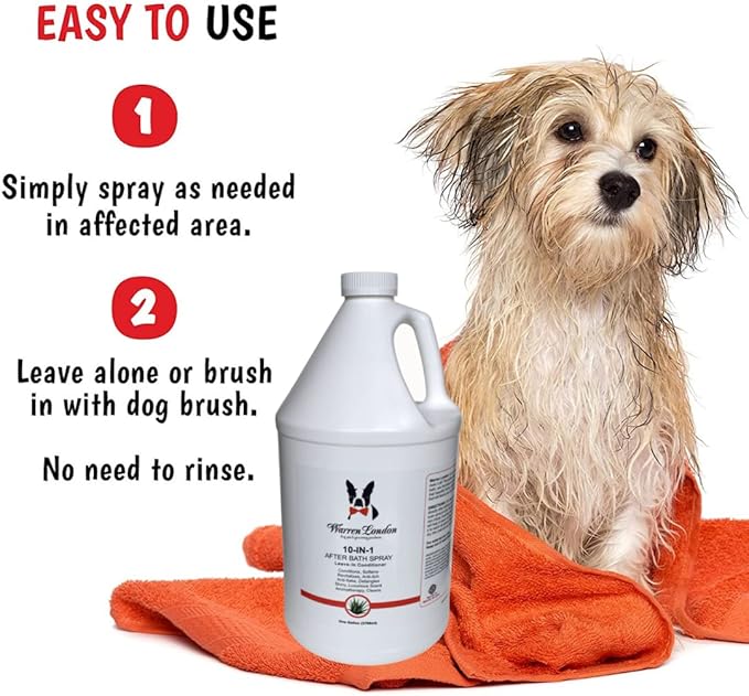 Warren London 10-in-1 After Bath Dog Spray | Dog Leave in Conditioner and Detangler | Pet Grooming Spray with Aloe Vera, Silk Amino Acids and Green Tea Extract | Made in USA | 1gal