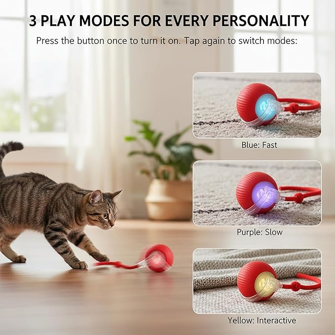 Interactive Cat Toys Ball for Cats - Upgrade Automatic Cat Toys for Indoor Cats, 3 Modes 2 Speed Moving Cat Ball (Blue)